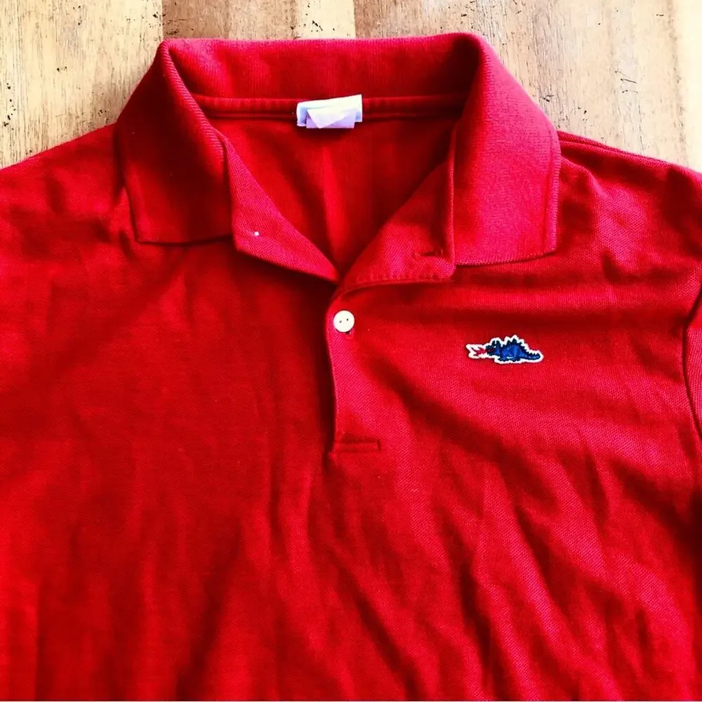 Vintage Kids Bright Red Polo Fire Breathing Dragon Chest Logo Knit Boys 20 Prep